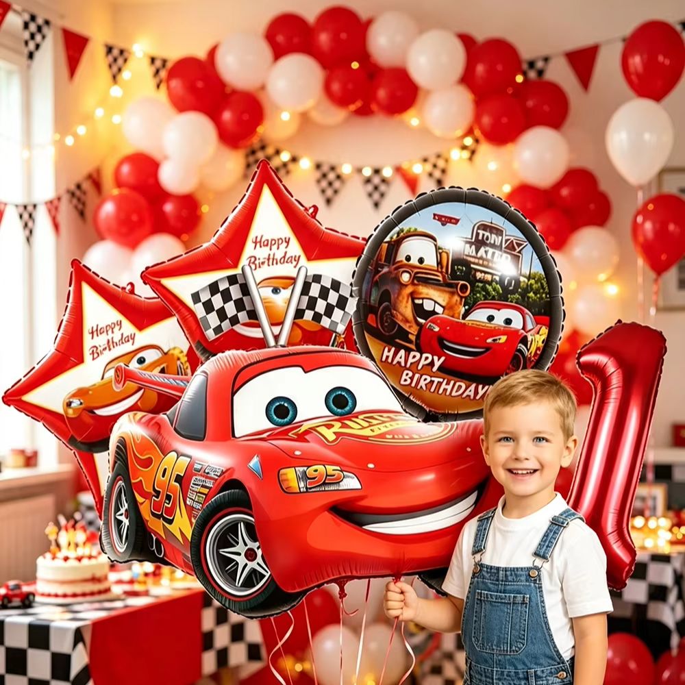 Vintage Collectible Model Cars - Cartoon Lightning Car Theme Foil Balloons