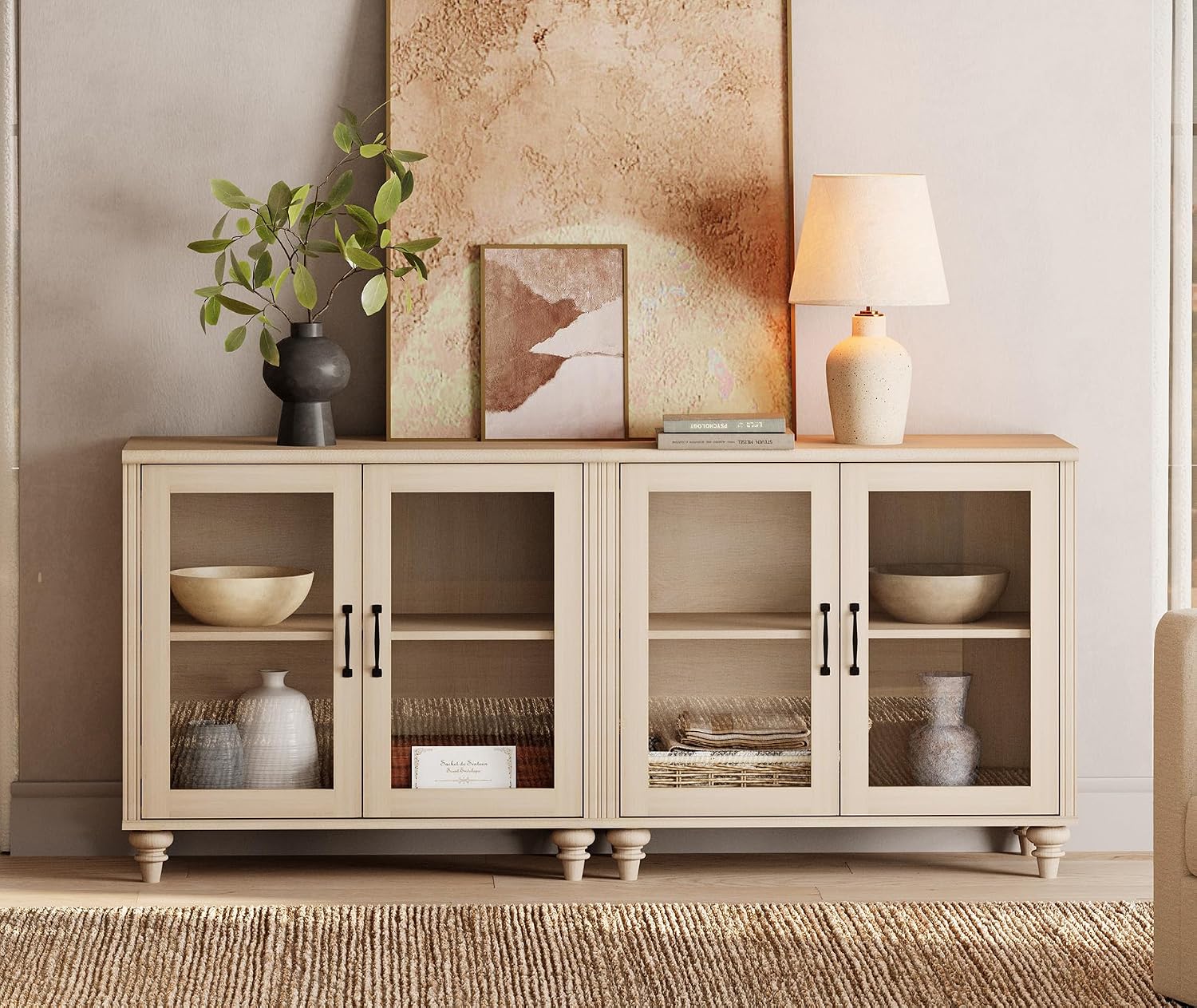 Wood Storage Sideboard Buffet  - Vintage Collectible Glass 评论和价格