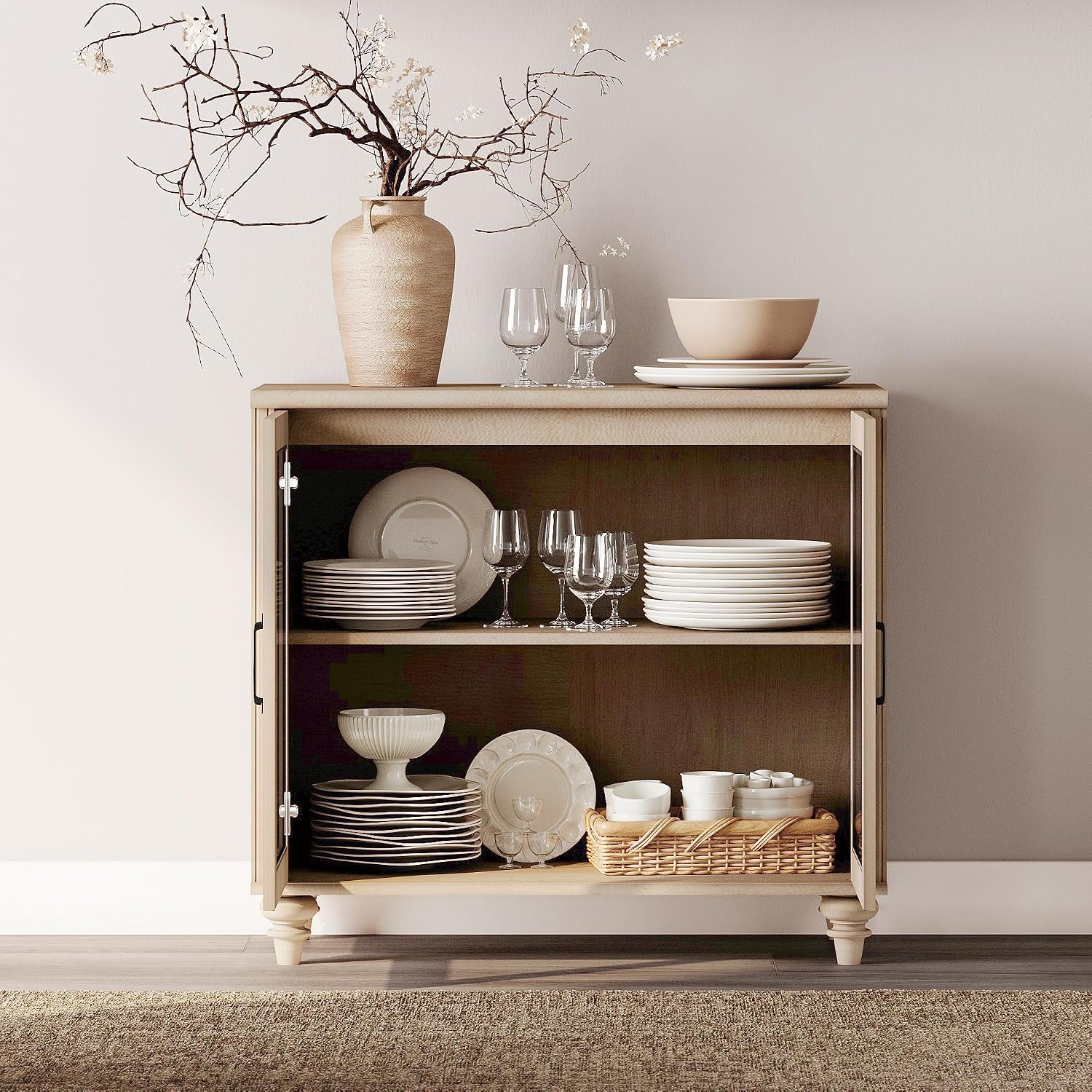 Wood Storage Sideboard Buffet  - Vintage Collectible Glass 评论和价格